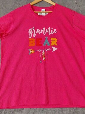 Gildan Grannie Bear Graphic T-Shirt Women's 2XL Pink Grandma Arrow Boho Tee